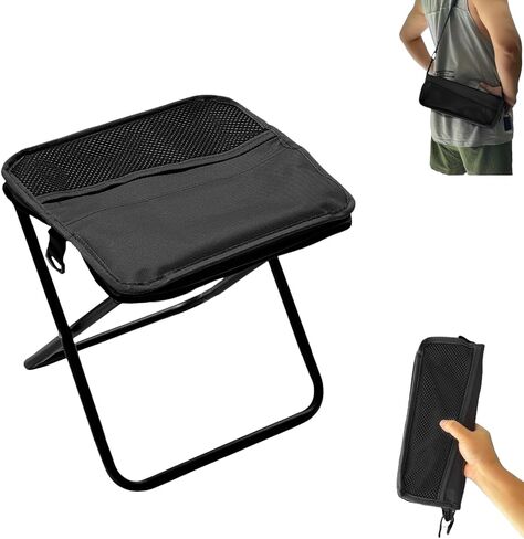 Camping Stool, Portable Folding Stool, Pocket Chairs for Adults with Carry Bag, Mini Folding Chair, Weight Load 330lbs, Ideal for Camping, BBQ,Outdoors, Fishing, Backpacking (Black) in Saudi Arabia