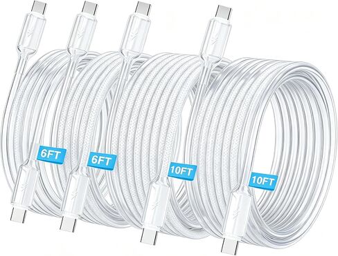 USB C to USB C Cable, PD 60W Fast Charging Cord (4Pack, 6/6/10/10ft, White) in Saudi Arabia