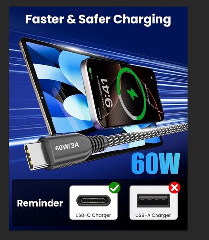 USB C to USB C Cable 25FT, 60W Fast Charging, USB 2.0 Data Transfer in Kuwait