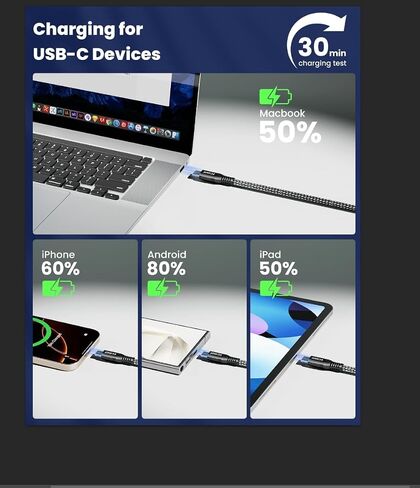 USB C to USB C Cable 25FT, 60W Fast Charging, USB 2.0 Data Transfer in Kuwait
