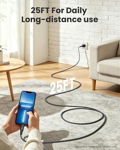 USB C to USB C Cable 25FT, 60W Fast Charging, USB 2.0 Data Transfer in Kuwait