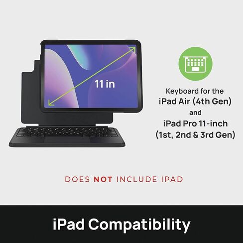 Brydge Air MAX+ iPad Keyboard Case with Trackpad for iPad Pro 11-inch (1st-4th Gen) & Air 11-inch (4th Gen-M4) | Detachable Magnetic Backlit Keyboard, Bluetooth 5.0 | Black in Kuwait