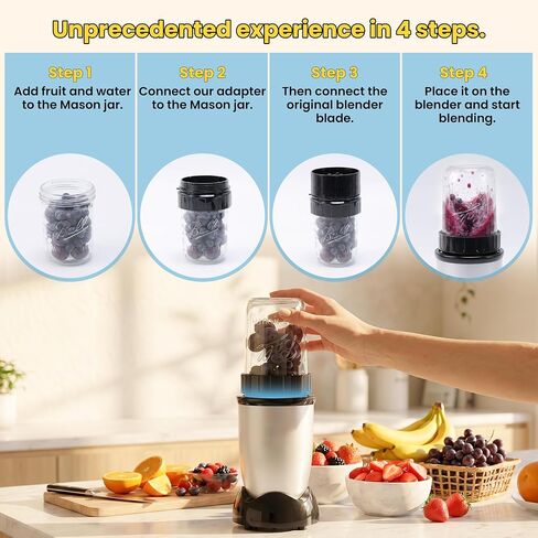 Adapter for 250W Magic Bullet Blender & Ball Wide-Mouth Mason Jars - Blend, Store & Go in Same Jar, Blender Accessory for MB1001 - Easy to Clean, Dishwasher Safe in Saudi Arabia
