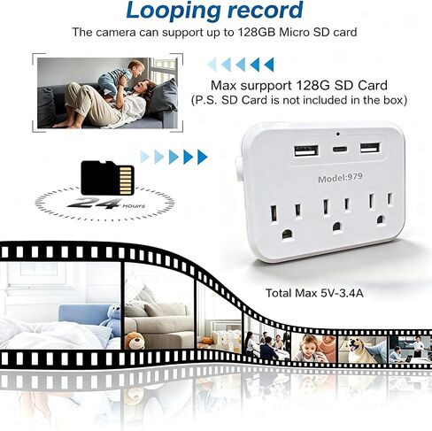 Wall Outlet Hidden Camera - 1080P HD WiFi Spy Cam with Motion Detection & Night Vision, APP Remote View, Indoor Nanny Cam for Home Security (No Audio) in Kuwait