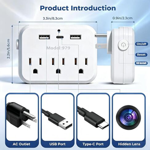 Wall Outlet Hidden Camera - 1080P HD WiFi Spy Cam with Motion Detection & Night Vision, APP Remote View, Indoor Nanny Cam for Home Security (No Audio) in Kuwait