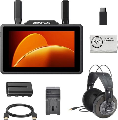 مجموعة شاشة الإرسال والاستقبال اللاسلكية Hollyland Pyro 5 مع سماعات الرأس + كابل HDMI + بطارية + شاحن + قطعة قماش للتنظيف (6 قطع) in Kuwait