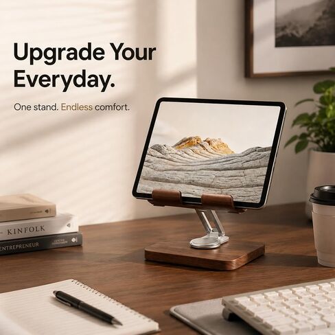 Adjustable Walnut Wood Tablet Stand, iPad & Kindle Holder for Desk & Office in Saudi Arabia