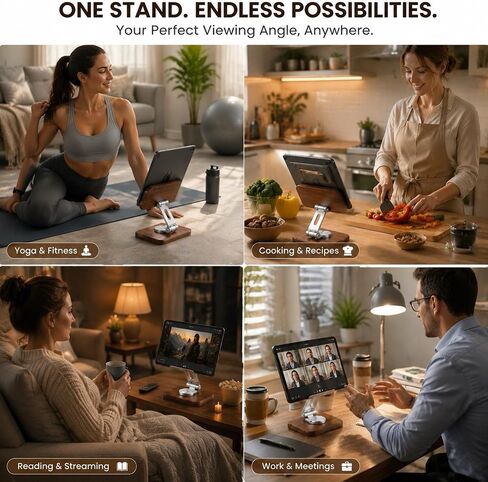 Adjustable Walnut Wood Tablet Stand, iPad & Kindle Holder for Desk & Office in Saudi Arabia