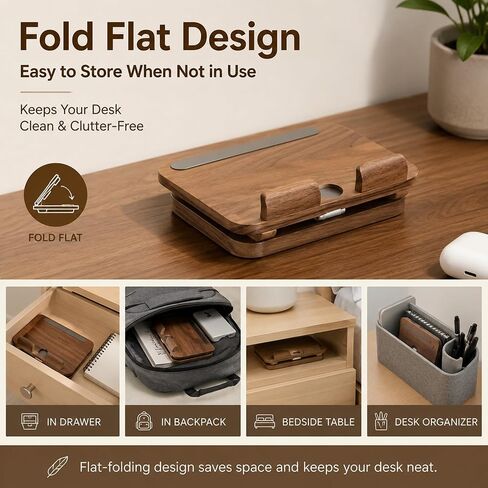Adjustable Walnut Wood Tablet Stand, iPad & Kindle Holder for Desk & Office in Saudi Arabia