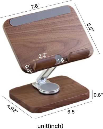 Adjustable Walnut Wood Tablet Stand, iPad & Kindle Holder for Desk & Office in Saudi Arabia