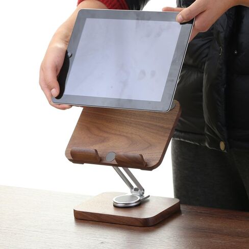 Adjustable Walnut Wood Tablet Stand, iPad & Kindle Holder for Desk & Office in Saudi Arabia