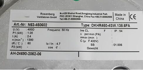 DKHR450-4SW.138.6FA 400V 2.4A 1.05KW 1390RPM Cooling Fan 450mm in Kuwait