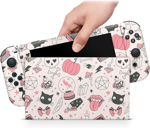 ZOOMHITSKINS Matte Skin Compatible with Switch, Halloween Black Cat Magic Design, Durable 3M Vinyl Decal Wrap, Precision Fit, Bubble-Free, Made in USA in Saudi Arabia