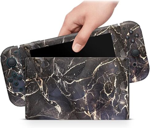 ZOOMHITSKINS Matte Skin Compatible with Switch, Grey Gold Granite Stone Design, Durable 3M Vinyl Decal Wrap, Precision Fit, Bubble-Free, Made in USA in Saudi Arabia