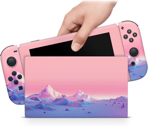 ZOOMHITSKINS Matte Skin Compatible with Switch, Pink Purple Mountain Sunset Landscape Design, Durable 3M Vinyl Decal Wrap, Precision Fit, Bubble-Free, Made in USA in Saudi Arabia
