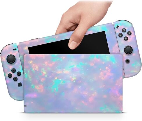 ZOOMHITSKINS Matte Skin Compatible with Switch, Unicorn Gemstone Pink Blue Design, Durable 3M Vinyl Decal Wrap, Precision Fit, Bubble-Free, Made in USA in Saudi Arabia