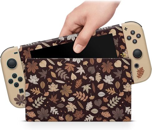 ZOOMHITSKINS Glitter Skin Compatible with Switch, Autumn Forest Leaves Botanical Design, Durable 3M Vinyl Decal Wrap, Precision Fit, Bubble-Free, Made in USA in Saudi Arabia