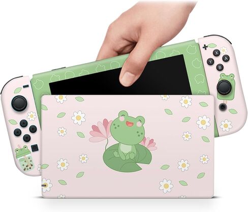 ZOOMHITSKINS Glitter Skin Compatible with Switch, Cute Pink Frog Cartoon Design, Durable 3M Vinyl Decal Wrap, Precision Fit, Bubble-Free, Made in USA in Saudi Arabia