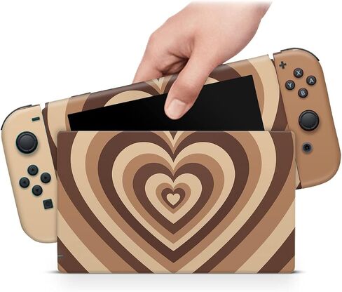 ZOOMHITSKINS Glitter Skin Compatible with Switch, Coffee Heart Cappuccino Cute Pattern Design, Durable 3M Vinyl Decal Wrap, Precision Fit, Bubble-Free, Made in USA in Saudi Arabia