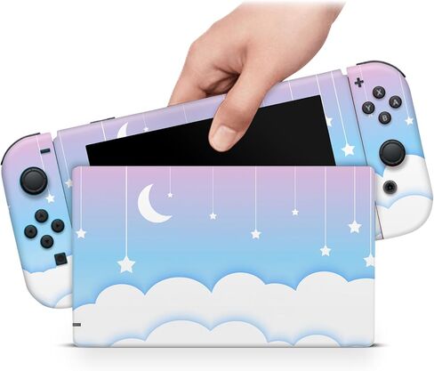 ZOOMHITSKINS Matte Skin Compatible with Switch, Crescent Moon Stars Kawaii Anime Design, Durable 3M Vinyl Decal Wrap, Precision Fit, Bubble-Free, Made in USA in Saudi Arabia