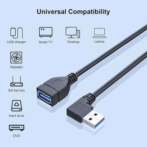 Oxsubor SuperSpeed USB 3.0 Male to Female Extension Data Cable Left and Right Angle 2PCS (20CM,8IN) in Saudi Arabia