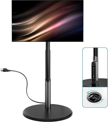 Floor Mobile TV Stand with Power Outlet, Rolling TV Cart for 27-70 Inch OLED LED Monitors, 6 Levels of Height Adjustment, Ambient Lighting on The Bottom Wheels Holds up to 88lbs, 400x400mm in Kuwait