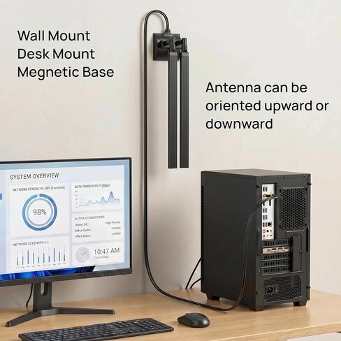 TECHTOO WiFi Antenna 12dBi Dual Band 2.4GHz 5GHz RP-SMA WiFi Antennae with Magnetic Base and 4ft Extension Cable for PC Desktop Computer PCIe Bluetooth Wireless Network Card Motherboard WiFi Router in Kuwait
