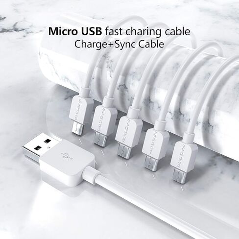 SMALLElectric Micro USB Cable (5-Pack, 6FT) Android Charger, Long Android Phone Charger Cord for Samsung Galaxy S7 S6 Edge J7 S5,Note 5 4,LG 4 K40 K20,MP3,Kindle,Tablet,White in Kuwait