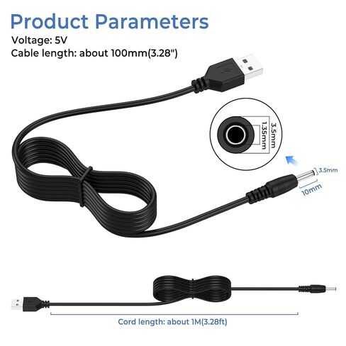 Vancle 2 Pack for USB to DC 3.5mm Cable, USB Type A Male to DC 3.5mm x 1.35mm Male 5V DC Power Plug Connector Charge Barrel Jack Power Cable (2*Black) in Kuwait