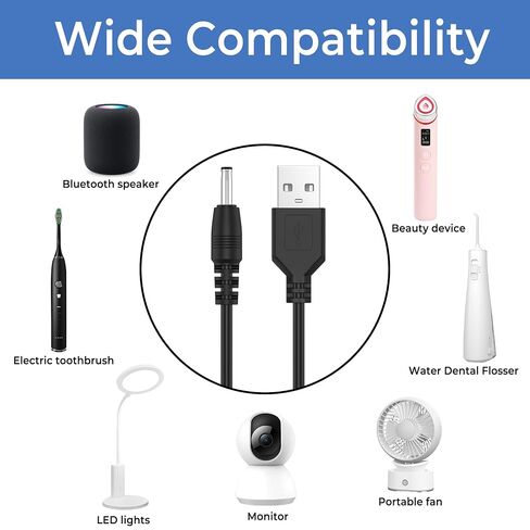 Vancle 2 Pack for USB to DC 3.5mm Cable, USB Type A Male to DC 3.5mm x 1.35mm Male 5V DC Power Plug Connector Charge Barrel Jack Power Cable (2*Black) in Kuwait