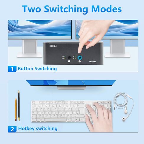 KVM Switch 3 Monitors 2 Computers, HDMI 4K@60Hz KVM Switch with USB3.0, 2 Computers Share One Set of Keyboard, Mouse and Monitors, Supports Windows/Mac/Linux in Saudi Arabia