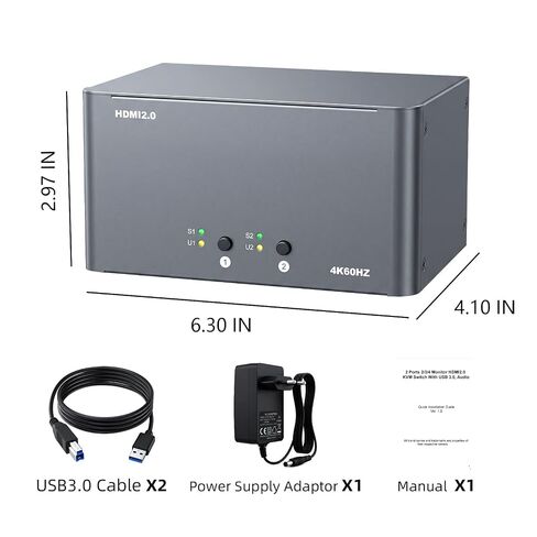 KVM Switch 3 Monitors 2 Computers, HDMI 4K@60Hz KVM Switch with USB3.0, 2 Computers Share One Set of Keyboard, Mouse and Monitors, Supports Windows/Mac/Linux in Saudi Arabia