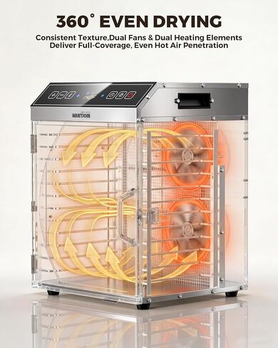 WantJoin Food Dehydrator Machine - 12 Tray Commercial Food Dehydrator, 5 Hooks, Hanging Rack, 86-194℉ Temp Control, 800W Food Dehydrater, 24H Timer, LED Display, For Meat Jerky Fruit Vegetable in Saudi Arabia