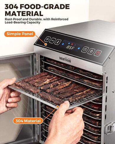 WantJoin Food Dehydrator Machine - 12 Tray Commercial Food Dehydrator, 5 Hooks, Hanging Rack, 86-194℉ Temp Control, 800W Food Dehydrater, 24H Timer, LED Display, For Meat Jerky Fruit Vegetable in Saudi Arabia