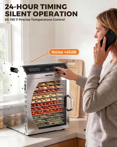 WantJoin Food Dehydrator Machine - 12 Tray Commercial Food Dehydrator, 5 Hooks, Hanging Rack, 86-194℉ Temp Control, 800W Food Dehydrater, 24H Timer, LED Display, For Meat Jerky Fruit Vegetable in Saudi Arabia
