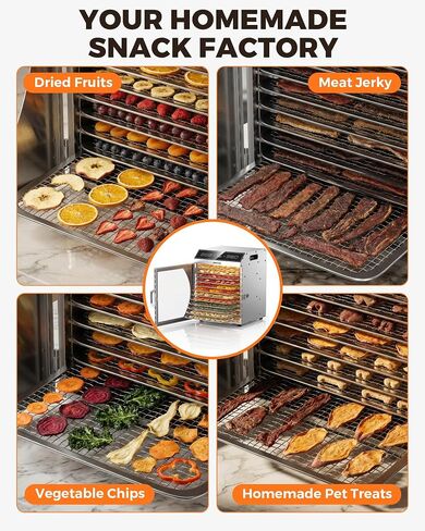 WantJoin Food Dehydrator Machine - 12 Tray Commercial Food Dehydrator, 5 Hooks, Hanging Rack, 86-194℉ Temp Control, 800W Food Dehydrater, 24H Timer, LED Display, For Meat Jerky Fruit Vegetable in Saudi Arabia