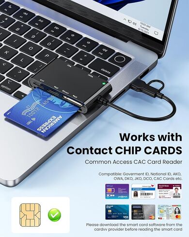 6-in-2 SIM Card Reader with USB-C & USB-A, Military CAC & PIV Card Adapter, SD/TF/SIM/PIV/M2/IC/ID/MMC/MS Pro Duo Multi Memory Card Reader for Windows, Mac, Linux - Plug and Play in Kuwait