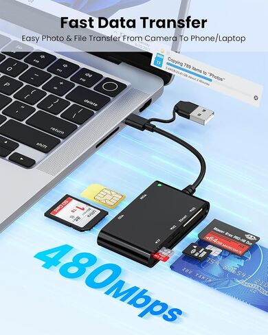 6-in-2 SIM Card Reader with USB-C & USB-A, Military CAC & PIV Card Adapter, SD/TF/SIM/PIV/M2/IC/ID/MMC/MS Pro Duo Multi Memory Card Reader for Windows, Mac, Linux - Plug and Play in Kuwait