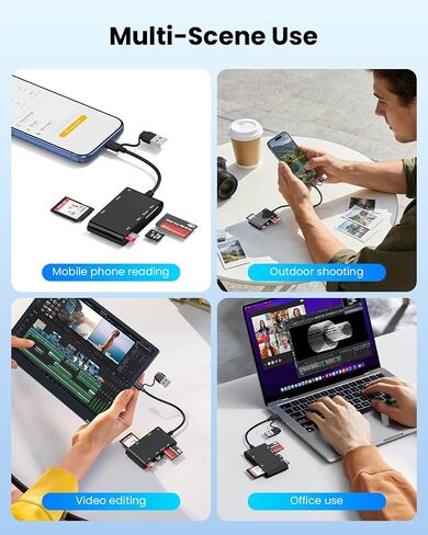 6-in-2 SIM Card Reader with USB-C & USB-A, Military CAC & PIV Card Adapter, SD/TF/SIM/PIV/M2/IC/ID/MMC/MS Pro Duo Multi Memory Card Reader for Windows, Mac, Linux - Plug and Play in Kuwait