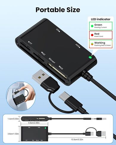 6-in-2 SIM Card Reader with USB-C & USB-A, Military CAC & PIV Card Adapter, SD/TF/SIM/PIV/M2/IC/ID/MMC/MS Pro Duo Multi Memory Card Reader for Windows, Mac, Linux - Plug and Play in Kuwait