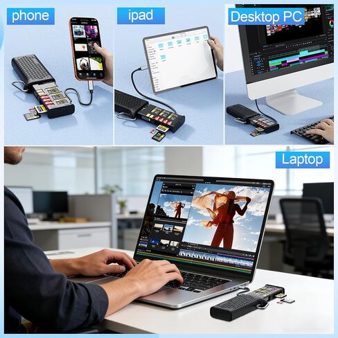 Professional CFexpress Type B/SD UHS-II USB 3.2 Gen 2 Reader Case, 12-in-1 10Gbps CF Express Memory Card Reader Holder for CFexpress Type B/SD/TF/Sim Cards for Professional Filmmakers,Photographers in Kuwait