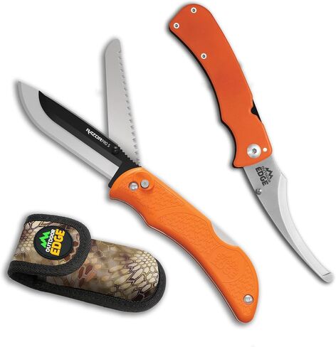 OUTDOOR EDGE RazorPro S with ZipPro | RazorSafe Replaceable Blade 3.5" Folding Knife with Saw and Camo Nylon Sheath includes 6 Replacement Blades | Folding Gutting/Rescue Knife with 3.5" Blade in Saudi Arabia