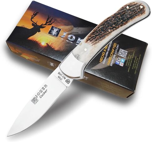 Joker Hunting Pocket Folding Knife Cocker NC47, Deer Antler Handle, 3.54 inches Blade, Stainless Steel Ferrule, Fishing Tool, Hunting, Camping and Hiking in Saudi Arabia