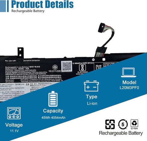 L20M3PF0 L20C3PF0 Laptop Battery Replacement for Lenovo IdeaPad 3-14ITL6 3-15ITL6 3-17ITL6 S14 V14 V15 V17 G2-ITL G3-IAP K14 Series 11.1V 45Wh 4054mAh in Kuwait
