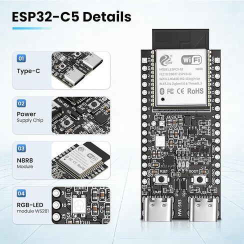 ESP32-C5 DevKitC-1 N8R8 Development Board Double USB-C Built-in Antenna in Saudi Arabia