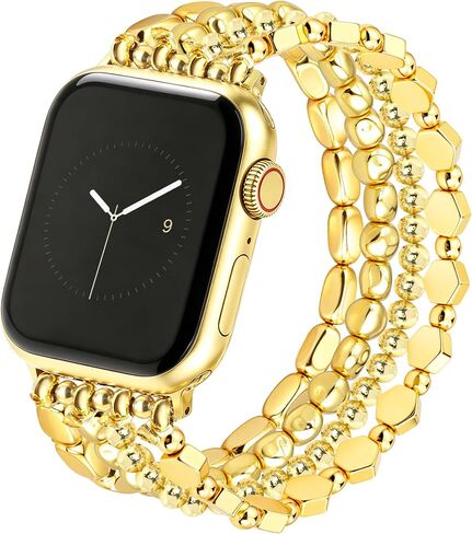 JR.DM Gold Beaded Bracelet Band for Women Compatible with Apple Watch 38/40/41/42/44/45/46/49mm Dressy Cute Stretchy Strap Elegant Jewelry Wristband for iWatch Series 11/10/9/8/7/6/5/4/3/2/1/SE/Ultra in Kuwait