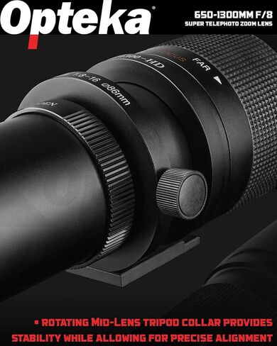 Opteka 650-1300mm (with 2X- 1300-2600mm) Telephoto Zoom Lens for Canon EF-Mount EOS 90D, 80D, 77D, 70D, 60D, 50D, 7D, 6D, 5D, 5DS, 1DS, T8, T8i, T7i, T7s, T7, T6s, T6i, T6, T5, SL3, SL2 DSLR Cameras in Kuwait