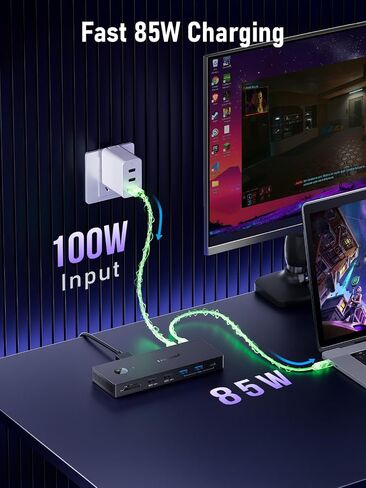 Lemorele 13-in-1 USB-C Docking Station, Triple Monitor Dock, DP 1.2 & 2×HDMI 2.0 4K@60Hz, DP DSC for 4K@30 Triple Display, 100W PD, Gigabit Ethernet, USB 3.0/2.0, SD/TF, Audio, for Windows Laptops in Saudi Arabia