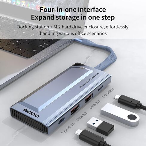 GODO 5-in-1 USB-C Hub with M.2 NVMe SSD Enclosure, 10Gbps USB 3.2, 100W PD in Saudi Arabia