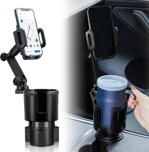 This Hill Car Cup Holder Expander Adjustable Base with Phone Mount 360° Rotation Cup Holder Cell Phone Holder for Car Compatible with iPhone All Smartphones in Saudi Arabia